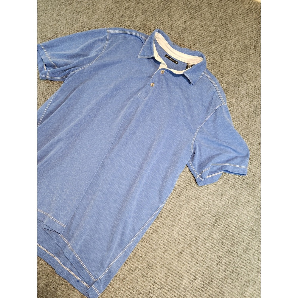 Age of Wisdom Mens Blue Slub Knit Short Sleeve Polo Shirt XL Modal Blend Stitch